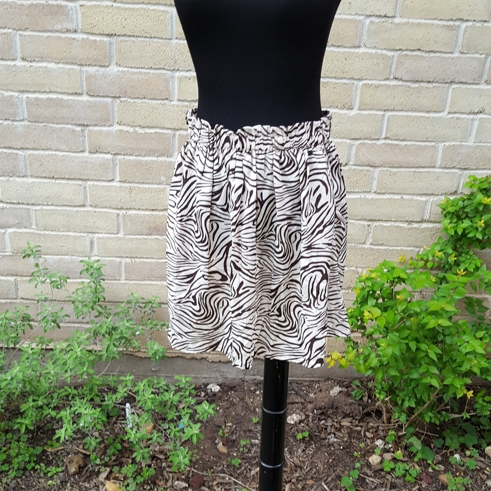 Cream/Brown Zebra Mini Skirt Small Medium